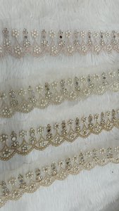 Scalloped designed pearl work embroidered laces elegant beaded trim bridal gowns luxury garment <b>decor</b> <b>decorative</b> <b>edging</b> designer - Product Image 4