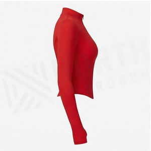 Red Full Sleeve Zip Front Ribbed Yoga <b>Top</b> <b>Sweat</b> Wicking Seamless Sportswear Women's Activewear - Product Image 3