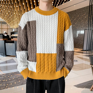 Suéter de Punto con Parches para Hombre, de Alta Calidad, Manga Larga, Bloques de Color, para Otoño, Corte Regular, Grosor Estándar - Product Image 6