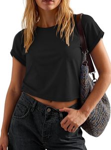 Women Casual Knitted Short Sleeve Crop <b>Top</b> Crew Neck Solid Color Loose Fit Breathable Everyday Wear Spring Summer - Product Image 2