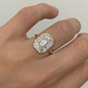 Anillos de Compromiso Vintage con Esmeralda y Diamantes Cultivados en Laboratorio, Oro Sólido de 14K y 18K, con Detalles Marquise y Halo, Anillos de Propuesta, Venta al por Mayor de Fábrica - Product Image 6