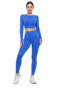 Ensemble de vêtements de sport pour femmes avec logo personnalisé, 2 pièces, respirant, pour la salle de sport, le fitness, le yoga, couleur unie, vêtements de sport - Product Image 2