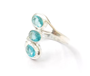 Bague en argent sterling 925 avec pierre précieuse en quartz bleu taille ovale, sertie clos, style minimaliste, unisexe, pour usage quotidien - Product Image 3