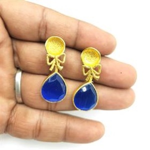 ต่างหูห้อยรูปลูกแพร์ประดับพลอยสีน้ำเงินโมนาลิซาขายส่ง ต่างหูพลอยรูปลูกแพร์ขายส่ง - Product Image 6