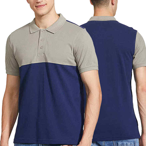 เสื้อโปโลผู้ชาย แขนสั้น ผ้าถัก ดีไซน์เรียบง่าย สีบลูแอนด์เกรย์ - Product Image 3