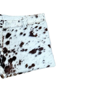 Women Patent Leather <b>Shorts</b> Cowhide Print Mid Waist Button Fly Breathable Hot Pants <b>Rave</b> Dance Stage Wear Custom Wholesale - Product Image 5