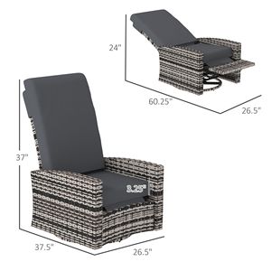 Poltrona Reclinabile Girevole in Vimini Grigio Resistente all'Acqua con Poggiapiedi Sollevabile e Rotazione a 360° - Product Image 3