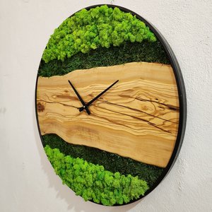 Moss Wood Grain Wall <b>Clock</b> Natural Rustic Green Moss Decor Handmade Wooden Round <b>Clock</b> Evergreen Woodland Moss Wall <b>Clock</b> - Product Image 4