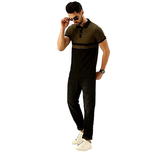 Custom 305gsm Stretch Yarn Dyed Striped Color <b>Blocked</b> POLO Oversize Men's Long Sleeve T-shirts Wholesale - Product Image 3