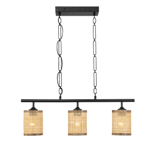 Lámpara de Techo Estilo Granja Elysian de Tres Luces con Pantalla de Ratán Natural y Cadena, Lámpara Colgante Estilo Isla - Product Image 3