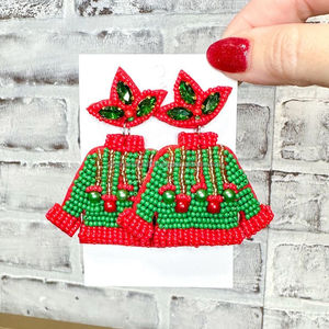 Pendientes bordados con cuentas de Mardi Gras para mujer, nuevo producto de gota con diseño de atuendo con cuentas de semillas de piedra principal de perlas - Product Image 1