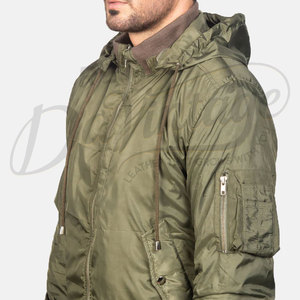 Veste d'hiver matelassée de qualité supérieure pour homme, couleur vert olive, avec capuche, rembourrée, coupe-vent, thermique, style décontracté - Product Image 1