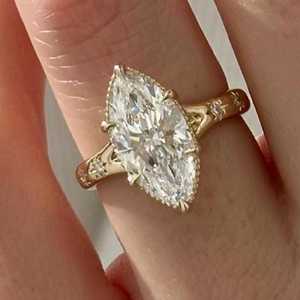UNIQUE 3 Carat Marquise Lab Grown Diamond Milgrains Engagement <b>Ring</b>, <b>Split</b> Shank 2.7mm Cathedral Diamond <b>Ring</b> , IGI Certified - Product Image 1