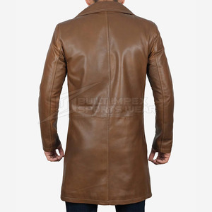 Men's Long Genuine <b>Leather</b> <b>Trench</b> <b>Coat</b> Front Button Long Sleeve Full Length Eco-Friendly Quick Dry Breathable Turn-down Collar - Product Image 2