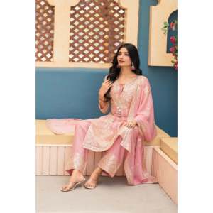 Beau haut fantaisie pour femme Plazzo Dupatta Set avec broderie élégante - Product Image 5