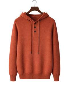 Sudadera con Capucha Personalizada para Hombre, Color Naranja Quemado, Tejido de Punto, Cierre de Tres Botones, Mezcla de Algodón Suave, Cálida para Invierno, Estilo Casual Urbano, OEM - Product Image 1