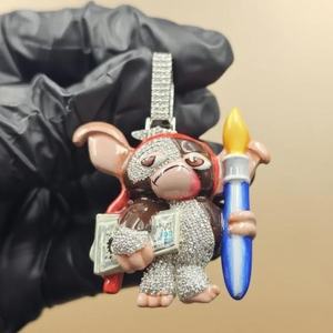 Colgante de Mono Artístico con Moissanita, Colgante de Plata 925, Joyería Hip Hop, Colgante con Recubrimiento de Esmalte, Diamante de Moissanita VVS, Colgante Personalizado - Product Image 6