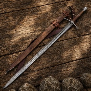 Espada Corta Hecha a Mano de Acero de Damasco, Estilo Vikingo Medieval, Full Tang con Funda, Mini Espada, Espada Vikinga - Product Image 1