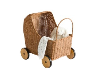 Carrito de Mimbre Tejido a Mano con Ruedas de Madera, Cesta de Juguete para Bebé, Cesta Decorativa para Guardar Objetos en la Habitación Infantil, Guardería - Product Image 1