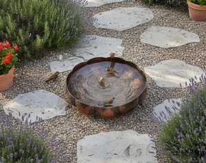 อ่างน้ำนกทองแดงตีลายทำมือ พร้อมเสาโลหะ สำหรับตกแต่งสวน สนามหญ้า ลานบ้าน - Product Image 6