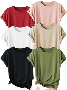 Của phụ nữ cổ điển phong cách rắn màu áo phông giản dị Ngắn Tay Áo Crew Neck Tees Mùa Xuân/Mùa Hè/Mùa Thu vải co giãn thoải mái phù hợp với Tee - Product Image 2