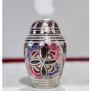 Blue Enamel Sunflower-Embraced Small Cremation Memorial Urn Hand-Engraved Human Funeral <b>Ashes</b> <b>Keepsake</b> Manufactured From India - Product Image 1