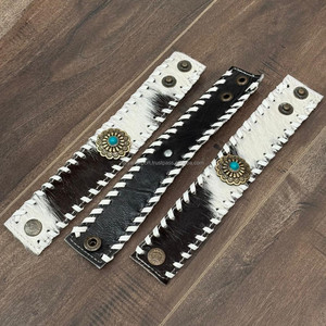 Brazalete de muñeca de piel de vaca Vintage personalizado al por mayor de alta calidad para banda ajustable de borde trenzado de cuero genuino Unisex - Product Image 6