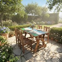 Table à manger artisanale durable résistante aux UV en bois de bateau recyclé couleur naturelle pour extérieur, jardin, parc, maison, villa, ferme