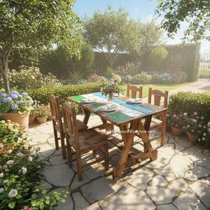 Table à manger artisanale en bois de bateau récupéré, couleur naturelle, pour extérieur, jardin, parc, maison, meuble démontable - Product Image 4