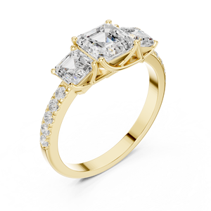 Anillos de Diamantes Cultivados en Laboratorio con Corte Asscher Múltiple y Engaste de Puntas de Diseño Exclusivo, Hechos de Oro Amarillo Sólido de 14k, Joyería para Mujer al Precio Más Bajo - Product Image 4