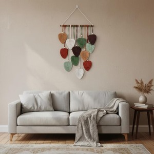 Décoration murale en macramé, feuillage bohème, décoration d'intérieur, 2 pièces, forme irrégulière, pièce d'art pour salon, fibre naturelle, thème végétal - Product Image 5