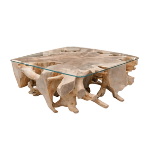 Premium Bleached Solid Teak <b>Root</b> <b>Coffee</b> <b>Table</b> Handmade Organic Tree <b>Root</b> Base Glass Top Coastal Rustic Home Furniture - Product Image 1