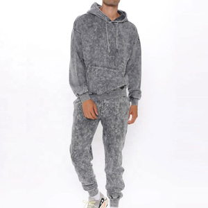 Ensemble de survêtement à capuche délavé pour homme, coupe ample, en coton, décontracté, pour l'automne, avec poches latérales et taille élastique - Product Image 6