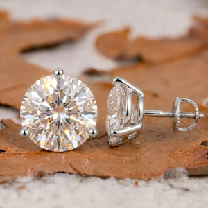 Boucles d'oreilles clous en diamant de laboratoire taille brillant rond, or massif 14K plaqué rhodium, bijoux de luxe pour fiançailles, cadeau unisexe - Product Image 3