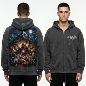 Sweat à capuche personnalisé épais rouge délavé à l'acide, imprimé graphique gothique Cold Blood, coupe oversize en molleton bouclette, pour homme, style streetwear, fabricant - Product Image 4