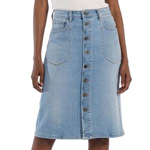 กระโปรงยีนส์ยาวสไตล์ยุโรปอเมริกันสำหรับผู้หญิง ดีไซน์ Y2K มีกระเป๋า เอวสูง ติดกระดุม ชายกระโปรงแบบไม่สมมาตร พร้อมส่ง - Product Image 5