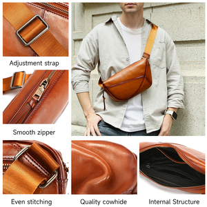 Bolso de Hombro de Cuero Vintage para Hombre, Mochila Deportiva de Viaje, Riñonera de Cuero, Bolso de Pecho de Cuero Genuino para Hombre - Product Image 6