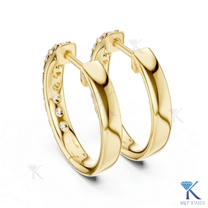 Boucles d'oreilles créoles Huggie pavées à rangée unique en diamant CVD HPHT de laboratoire, fermoir à pression, en or massif 14K 18K, de luxe, pour femme, pour mariage et soirée - Product Image 2