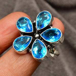 Anillo de Flor de Topacio Azul, Plata de Ley 925, Joyería Hecha a Mano, Gema Azul Natural, Anillo para Mujer, Regalo de Piedra de Nacimiento - Product Image 6