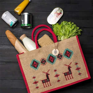 Sac de courses en jute naturel avec poignées confortables en sangle de coton pour les supermarchés - Product Image 3