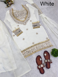 Indian Ethnic Winter Wedding Party 3Piece Sharara Diwali Embroidered Reversible Wrinkle Free Fendy Silk Stitched real <b>mirror</b> - Product Image 2