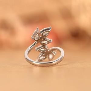 Pear Cut Diamond Leaf <b>Ring</b> in White Gold Nature Inspired <b>Open</b> Wrap <b>Ring</b> Elegant Floral Design Statement <b>Ring</b> Unique Fine Jewelry - Product Image 2