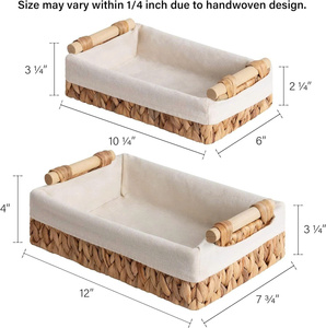Modern Design Bathroom Storage Baskets Water Hyacinth Material with Wooden Handles Natural Fiber Liner Toilet <b>Paper</b> Organization - Product Image 6
