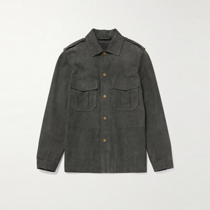 Chemises surdimensionnées pour hommes en tissu suédé vintage, couleur personnalisée, col tissé, imprimé personnalisé, pour le printemps et l'automne - Product Image 1