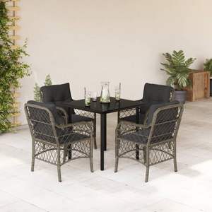Ensemble de salle à manger de jardin noir avec table et chaises grises, y compris des coussins gris foncé - Product Image 1