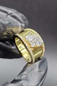 925 <b>Silver</b> Moissanite Cluster <b>Ring</b>, 14K Yellow Gold Plated Engagement Hip Hop <b>Ring</b> Luxury Statement Jewelry for <b>Men</b> Women - Product Image 5