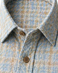 Customized Sky Blue Beige Plaid Check Casual Shirt For Men Slim Fit Long Sleeve Button Down Cotton Stylish Premium Quality Wear - Product Image 4