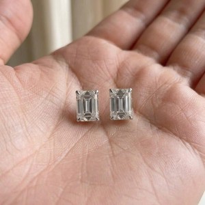 2CT Each <b>Emerald</b> Moissanite Solitaire <b>Stud</b> <b>Earrings</b> 925 Sterling Silver Wedding Party Sparkly Promise Gift For Lovers - Product Image 3