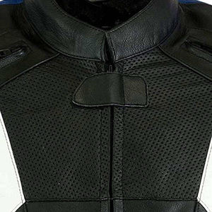 Chaqueta de Motociclista de Cuero para Hombre, Negra, Azul y Blanca, Chaqueta Protectora para Motociclistas - Product Image 5