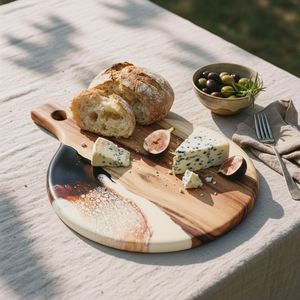 Planche à charcuterie en bois avec poignée en résine, planche de service artisanale pour fromage, épaisseur 1,5 cm, passe au lave-vaisselle, pour viande, fromage, fruits, craquelins - Product Image 5